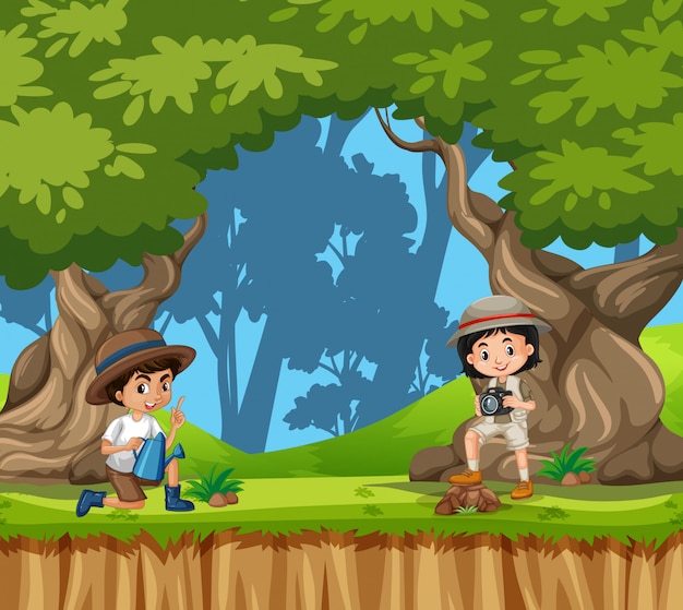 Free vector scene with boy and girl in the park