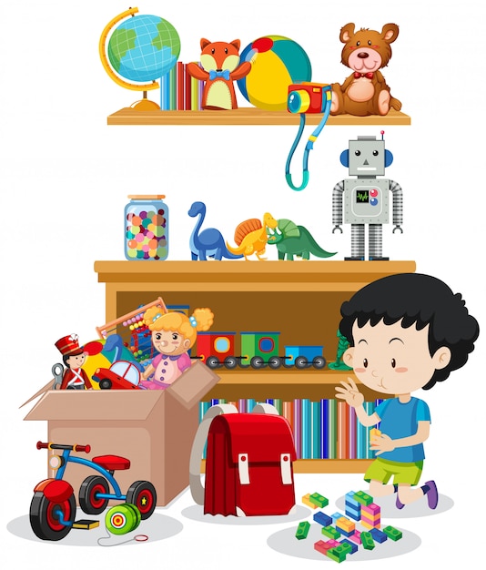 Scene with boy playing toys in the room