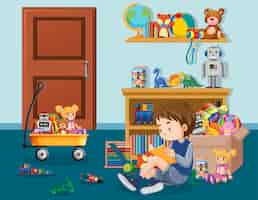 Free vector scene with boy reading book in the room