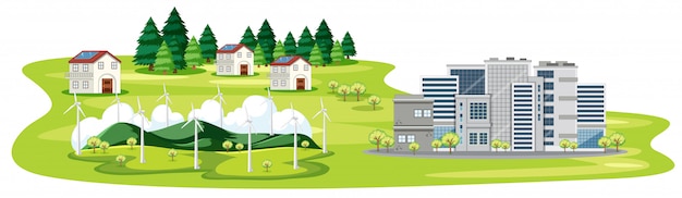 Free vector scene with buildings and houses