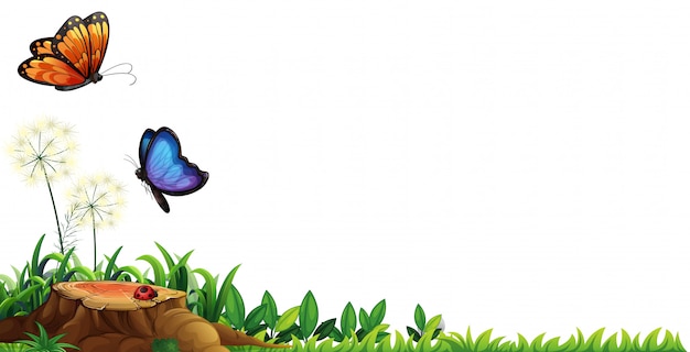 Free vector scene with butterflies in the garden