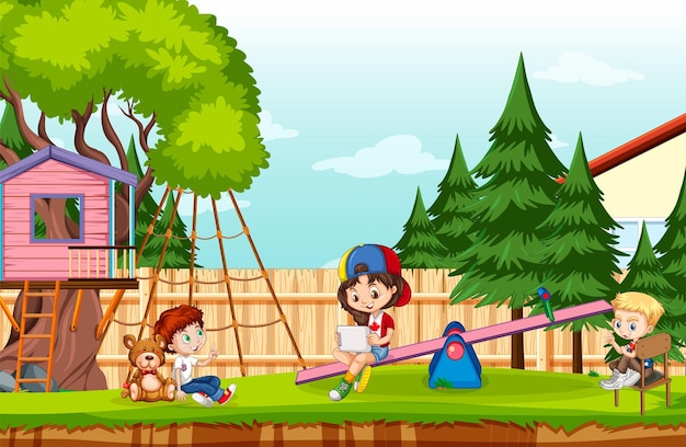 Free vector scene with children in the park