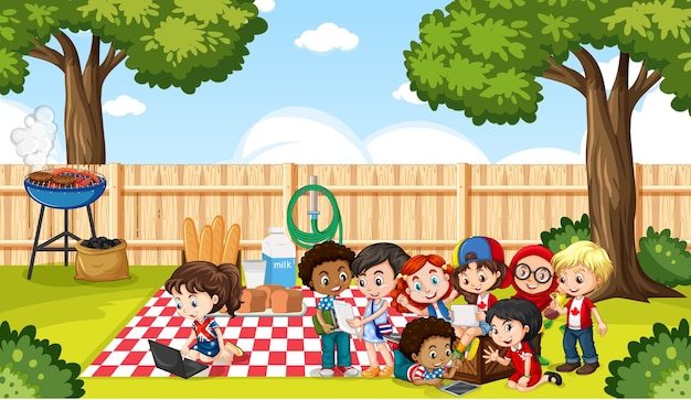 Free vector scene with children in the park