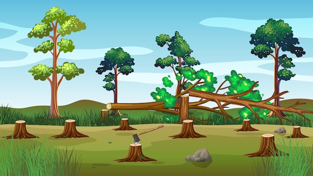 Free vector scene with chopped trees on the ground