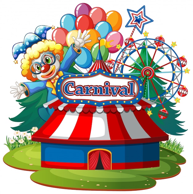 Free vector scene with circus clown in the park on white background