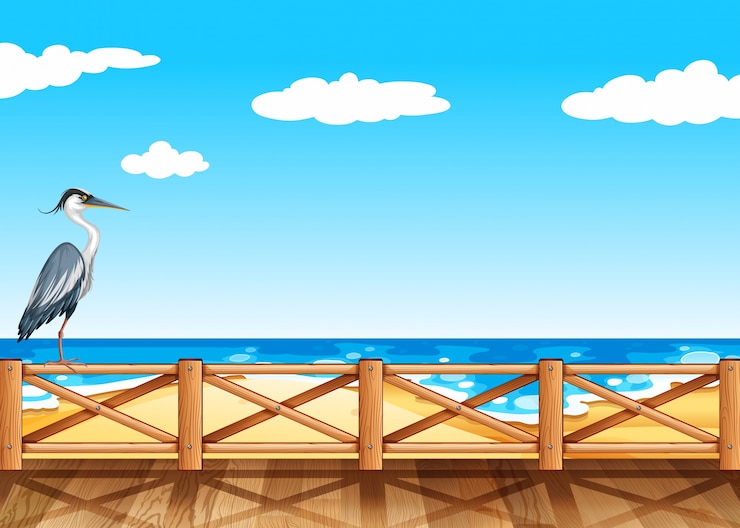 Free Vector scene with crane and ocean illustration