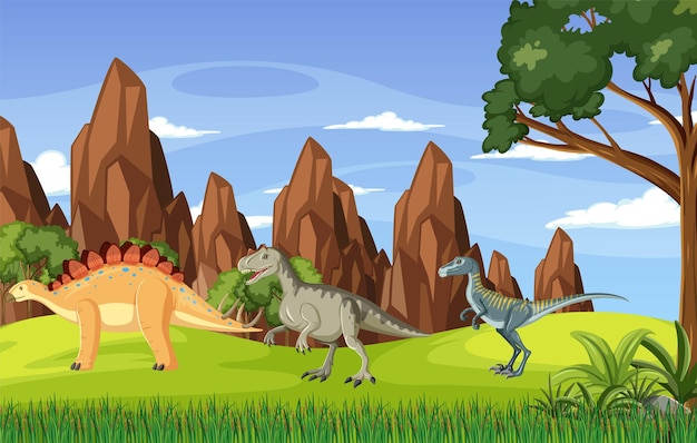 Free vector scene with dinosaur in the field