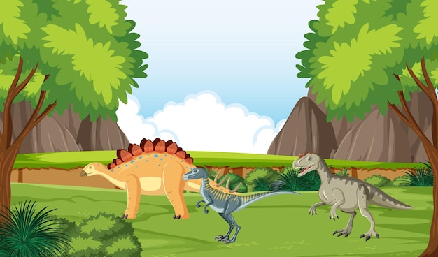 Scene with dinosaur in forest