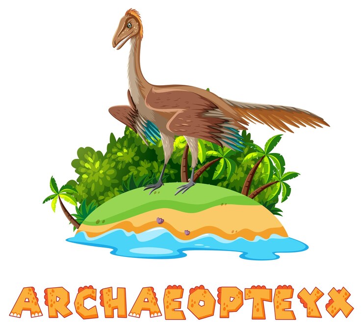 Free Vector scene with dinosaurs archaeopteryx on island