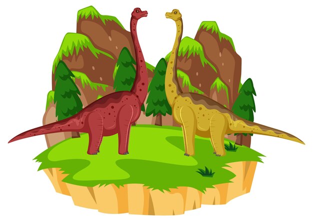 Scene with dinosaurs brachiosaurus on island