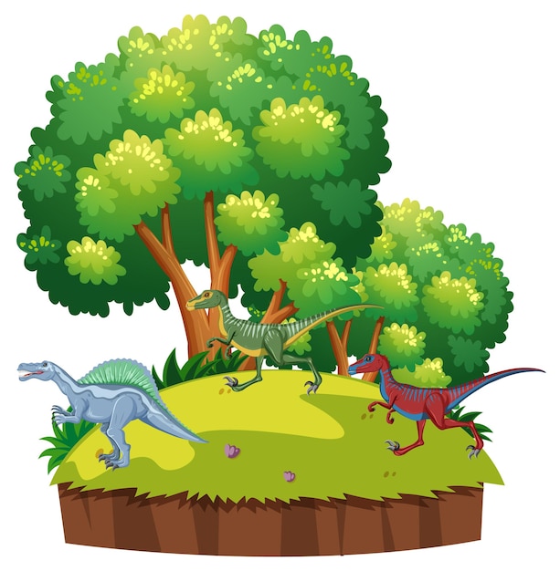 Scene with dinosaurs on island