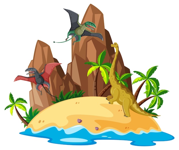 Scene with dinosaurs on island