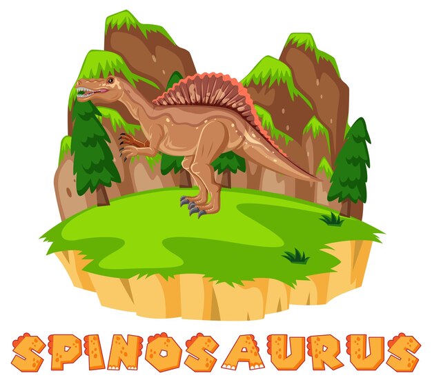 Scene with dinosaurs spinosaurus on island