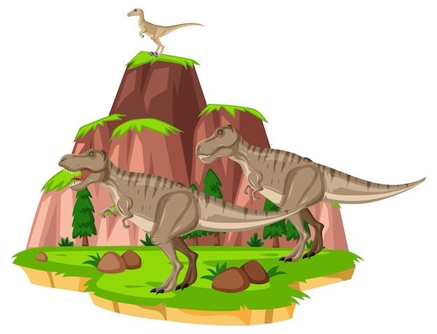 Scene with dinosaurs trex on island