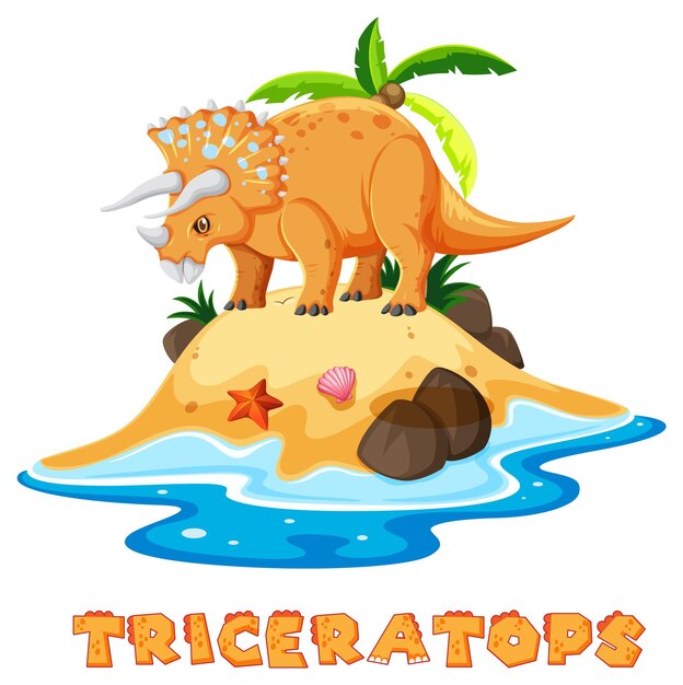 Scene with dinosaurs triceratops with text design on island