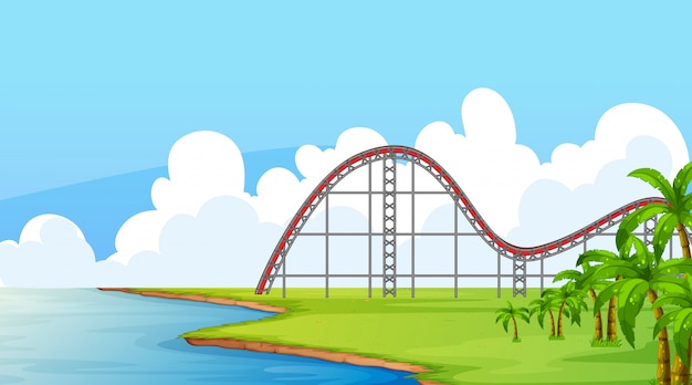 Free vector scene with empty roller coaster track in the field