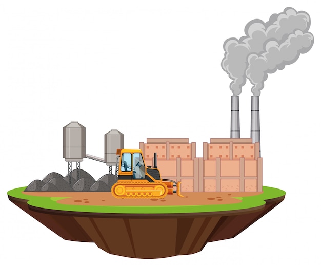 Бесплатное векторное изображение Сцена с заводскими постройками и бульдозером на площадке
