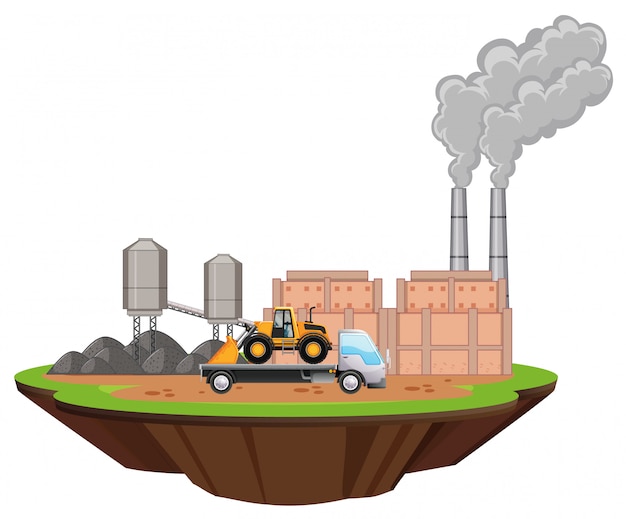 Free vector scene with factory buildings and bulldozer on the site