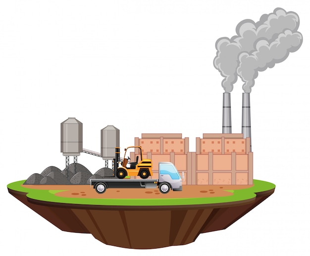 Free vector scene with factory buildings and forklift on the site