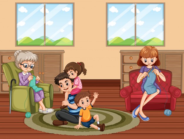 Scene with family having a good time at home