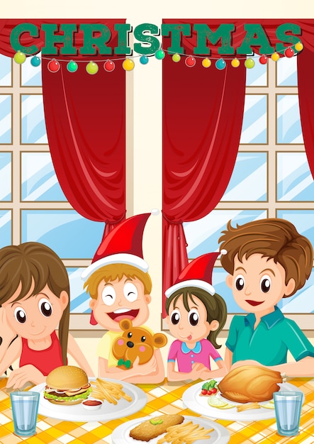 Free vector scene with family having meal on christmas