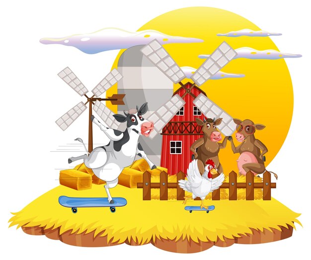 Free vector scene with farm animal on the farm