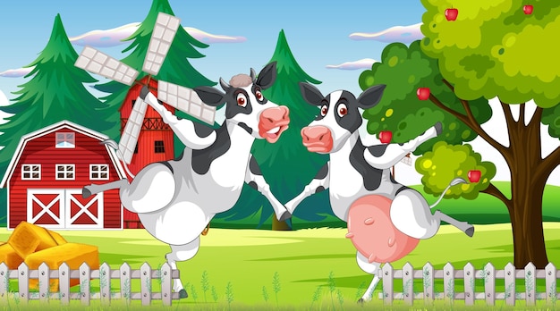 Free vector scene with farm animal on the farm