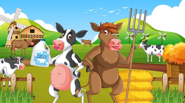 Сцена с сельскохозяйственными животными на ферме