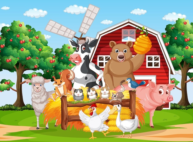 Scene with farm animals in the farm