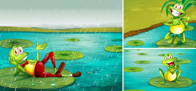 मुफ़्त वेक्टर scene with frogs in the pond