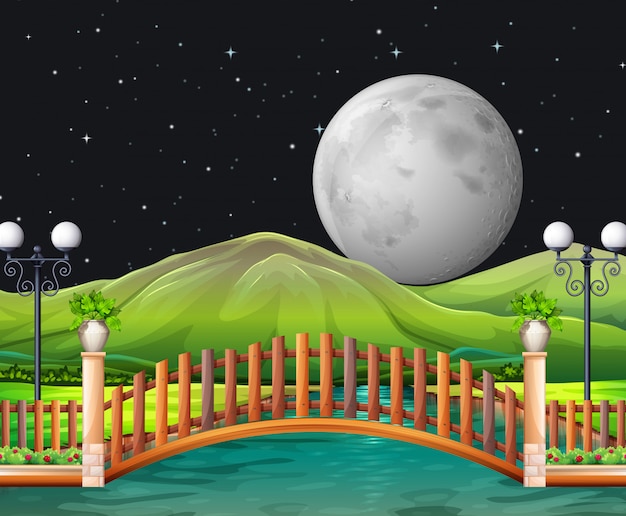 Scene with fullmoon and park