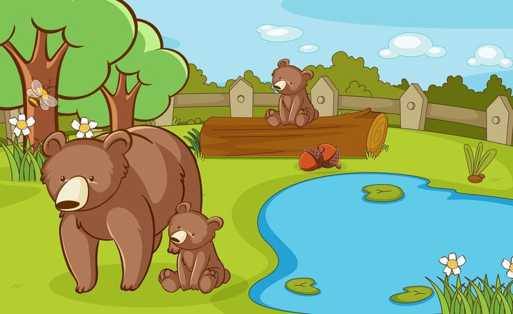 Free Vector scene with grizzly bears in the park