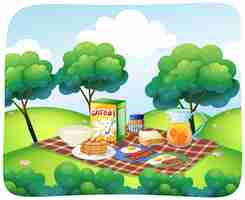 Free vector scene with healthy breakfast in garden