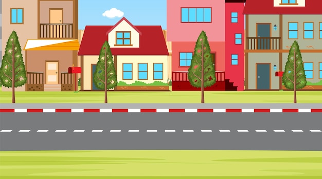 Бесплатное векторное изображение Сцена с домом и садом