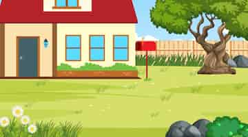 Free vector scene with house and garden