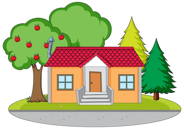 Free vector scene with house and trees in the garden