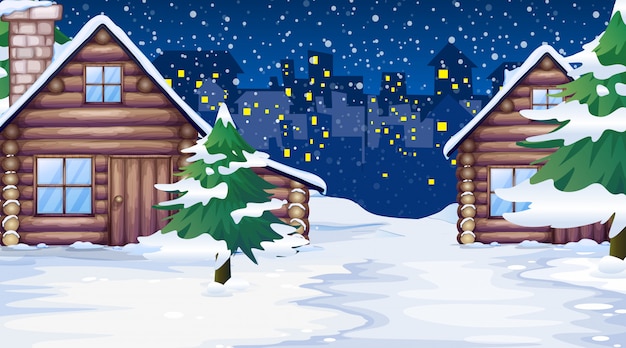 Free vector scene with houses in the snow