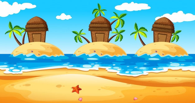 Бесплатное векторное изображение Сцена с хижинами на острове