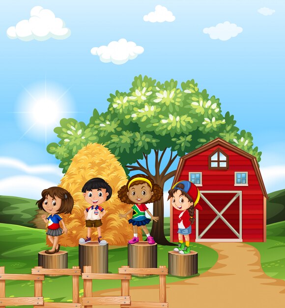 Scene with kids in the farm