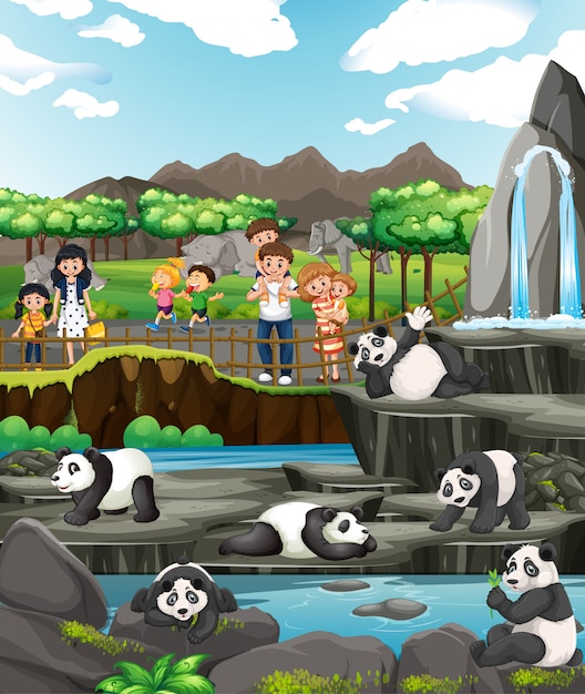 Scene with kids and pandas