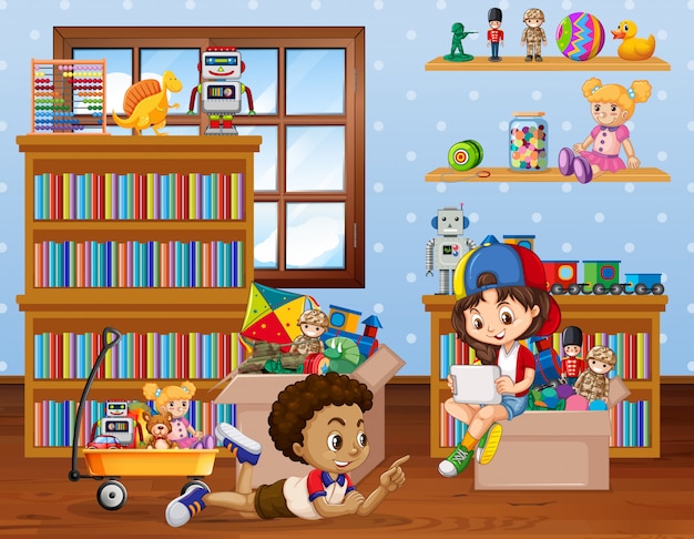 部屋で遊んでいる子供たちとのシーン