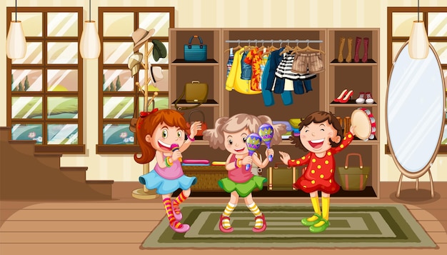 Free vector scene with kids playing indoor