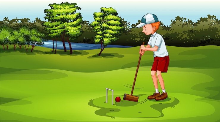 मुफ़्त वेक्टर scene with man playing hockey in the field