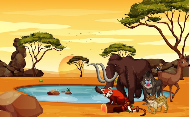 Free Vector | Scene with many animals in the field Free Vector | Scene with many animals in the field