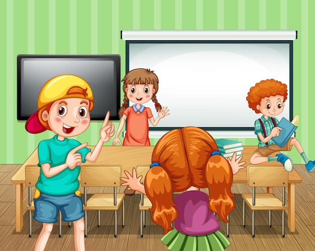 Scena con molti bambini in classe