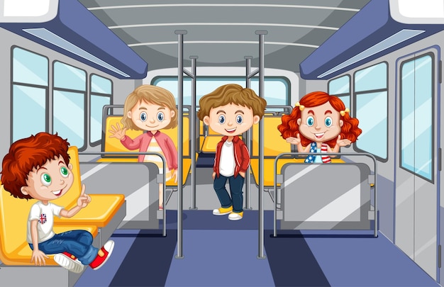 Free vector scene with many people using public transportation