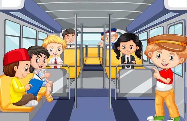 Free vector scene with many people using public transportation