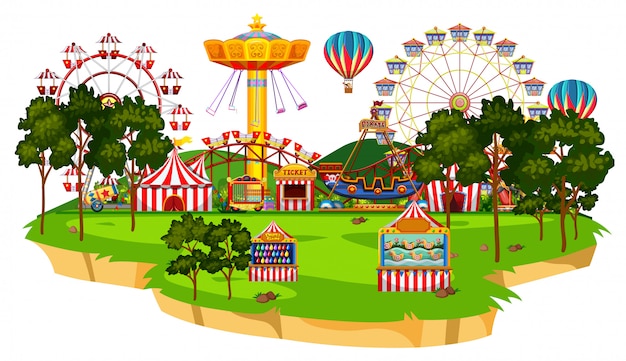 Scene with many rides in the circus park