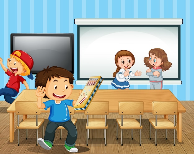 Free vector scene with many students in the classroom