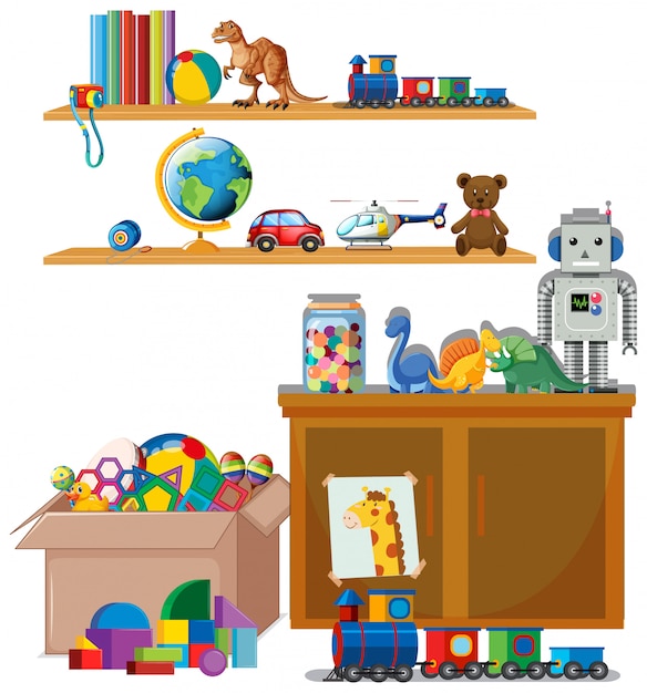 Scene with many toys on the shelves